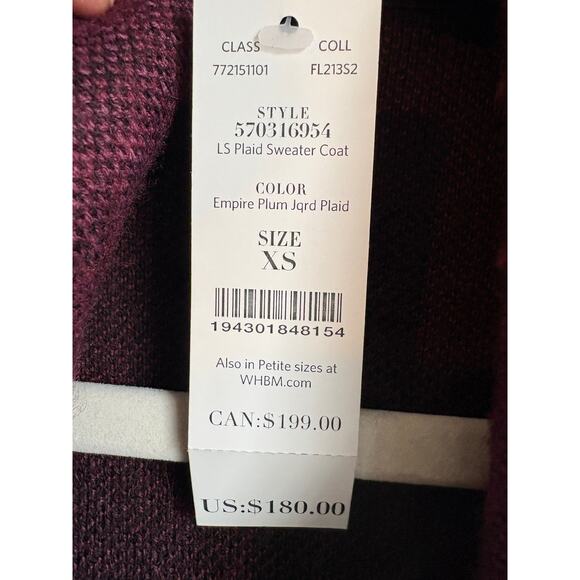 NWT XS / S White House Black Market Plum Black Sweater Coat w Belt - $180 Retail - Picture 9 of 10